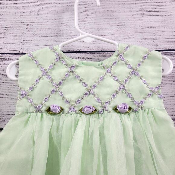 Vintage Bryan & Co Baby Girl Sage Green Tulle Dress Size 48 Mo - Picture 2 of 10